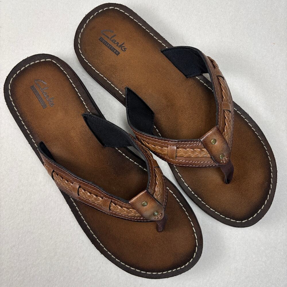 Clarks Women's 10 Brown Fenner Nerice Flip-Flop Sandals w/ Braided Detail Strap